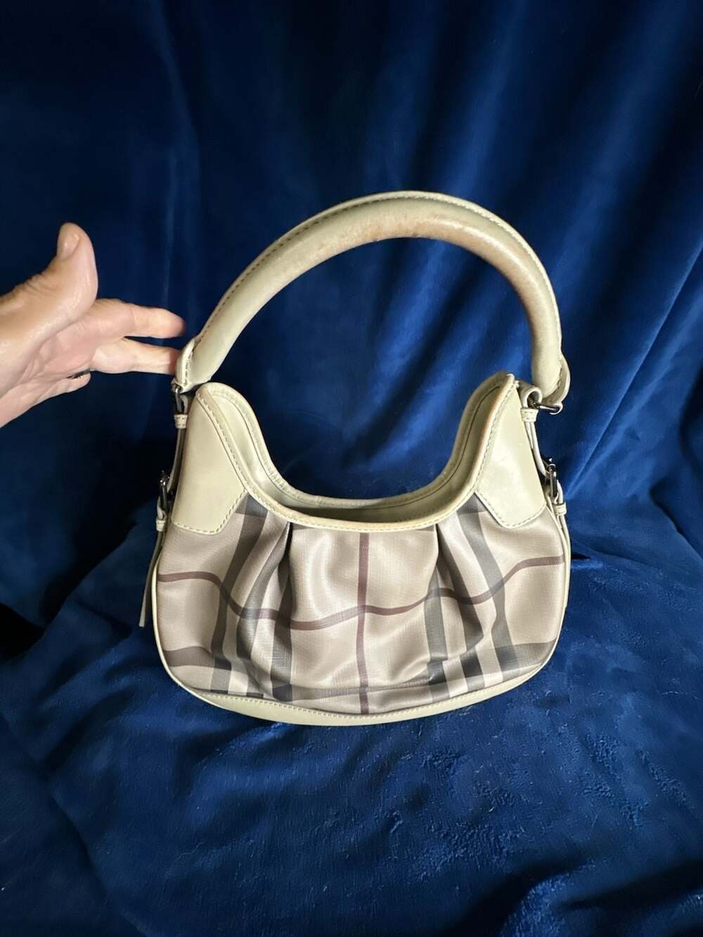 Burberry Brooklyn Small Hobo Bag in Smoked Check Coated Canvas with Leather Trim